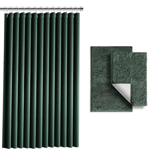 Clara Clark Hunter Green Duschvorhang-Set mit Teppichen – Badezimmer-Sets mit Duschvorhang und Teppichen, Stoff-Duschvorhängen und 2 Badematten, Moderne Badezimmer-Dusch- und Vorhang-Sets für Clara Clark Hunter Green Duschvorhang-Set mit Teppichen – Badezimmer-Sets mit Duschvorhang und Teppichen, Stoff-Duschvorhängen und 2 Badematten, Moderne Badezimmer-Dusch- und Vorhang-Sets für von Clara Clark
