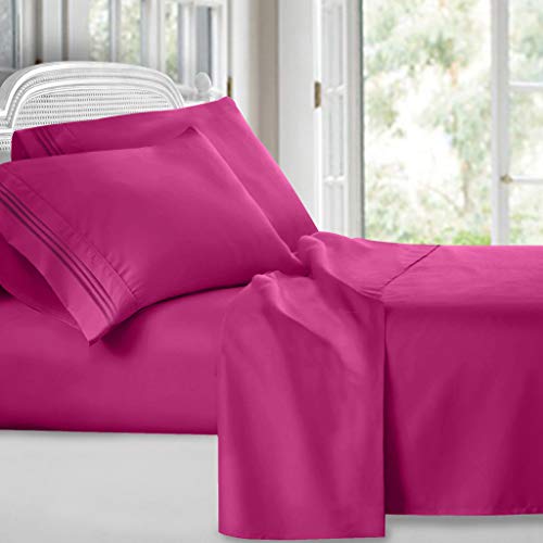 Clara Clark Luxury Soft Bedding Sheets & Pillowcases Bettwäsche-Set für Doppelbett, gebürstet, Tiefe Taschen, Mikrofaser, Magenta, Queen 4PC von Clara Clark