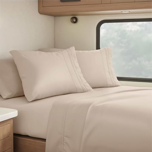 Clara Clark RV/Short Queen 6-Piece Bed Set for Campers-Deep Pocket Fitted Sheet Luxury Soft Microfiber, Hypoallergenic, Beige von Clara Clark