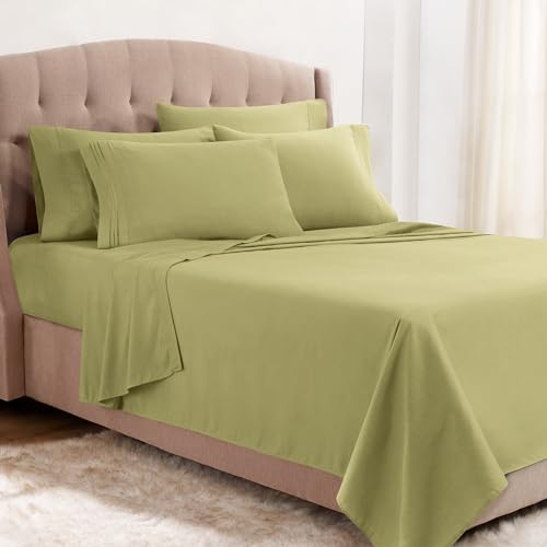 Clara Clark Twin XL Bettlaken, 5-teiliges Set, luxuriöse Hotel-Bettlaken für Doppelbett, superweiche Bettwäsche und Kissenbezüge, Bettlaken für Doppelbett, Salbeigrün von Clara Clark