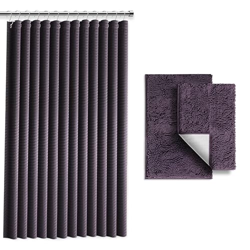 Clara Clark Violettes Duschvorhang-Set mit Teppichen – Badezimmer-Sets mit Duschvorhang und Teppichen, Stoffduschvorhänge und 2 Badematten, Moderne Badezimmer-Dusch- und Vorhang-Sets für Badewanne Clara Clark Violettes Duschvorhang-Set mit Teppichen – Badezimmer-Sets mit Duschvorhang und Teppichen, Stoffduschvorhänge und 2 Badematten, Moderne Badezimmer-Dusch- und Vorhang-Sets für Badewanne von Clara Clark