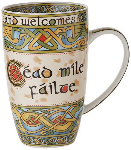 Irisch Becher aus Keramik mit Irischem Cead Mile Failte Design und Irish Weave-Muster | 400 ml Fine Bone China Kaffee Tee Tasse von Royal Tara von Royal Tara