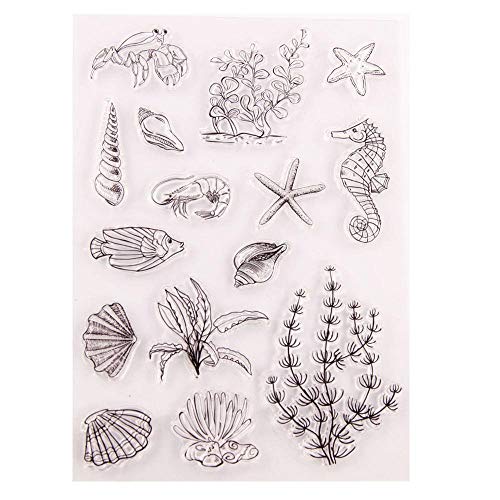 Clarashop Transparent Silikon Stempel Siegel - Seetang Seepferdchen Seestern Muschel Pattern Clear Stamps Seal für DIY Scrapbooking Fotoalbum Dekorative von Clarashop