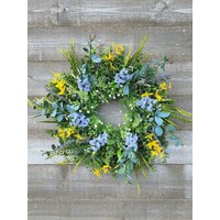 Frühling Eukalyptus Und Wildblumenkranz, Bunter Wildblumen-Frühlingskranz, Frühlings-Bauernhauskranz, Frühlings-Haustürkranz von ClaresCustomStudio