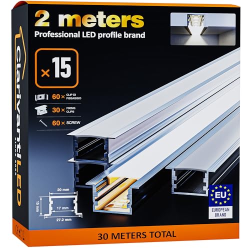 ClarivantiLED LED Profil 2m×15 Aluminium U-Form mit Milchig Weißer Abdeckung Kanal mit Diffusor,Alu Profil LED Streifen Schiene kanalleiste Aluprofil Streifen Profile,lichtkanal led strip aluschiene ClarivantiLED LED Profil 2m×15 Aluminium U-Form mit Milchig Weißer Abdeckung Kanal mit Diffusor,Alu Profil LED Streifen Schiene kanalleiste Aluprofil Streifen Profile,lichtkanal led strip aluschiene von ClarivantiLED