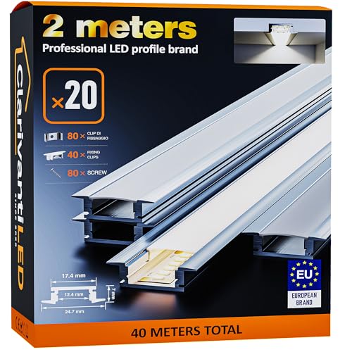 ClarivantiLED LED Profil 2m×20 Aluminium U-Form mit Milchig Weißer Abdeckung Kanal mit Diffusor,Alu Profil LED Streifen Schiene kanalleiste Aluprofil Streifen Profile,lichtkanal led strip aluschiene ClarivantiLED LED Profil 2m×20 Aluminium U-Form mit Milchig Weißer Abdeckung Kanal mit Diffusor,Alu Profil LED Streifen Schiene kanalleiste Aluprofil Streifen Profile,lichtkanal led strip aluschiene von ClarivantiLED