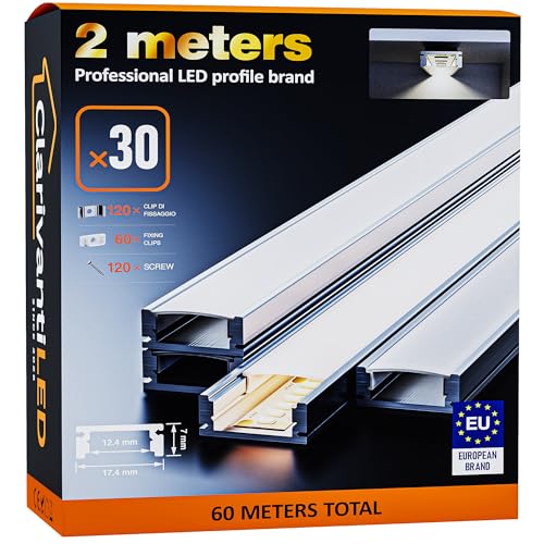 ClarivantiLED LED Profil 2m×30 Aluminium U-Form mit Milchig Weißer Abdeckung Kanal mit Diffusor,Alu Profil LED Streifen Schiene kanalleiste Aluprofil Streifen Profile,lichtkanal led strip aluschiene ClarivantiLED LED Profil 2m×30 Aluminium U-Form mit Milchig Weißer Abdeckung Kanal mit Diffusor,Alu Profil LED Streifen Schiene kanalleiste Aluprofil Streifen Profile,lichtkanal led strip aluschiene von ClarivantiLED