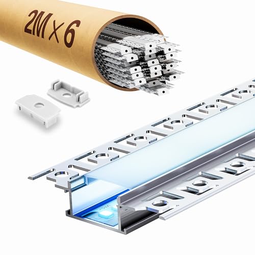 ClarivantiLED LED Trockenbau Profil 2 m – mit makellosem Diffusor, ideal als LED Kanal für Streifen bis zu 20 mm Länge (SP44, 6 Stück (insgesamt 12 m) von ClarivantiLED