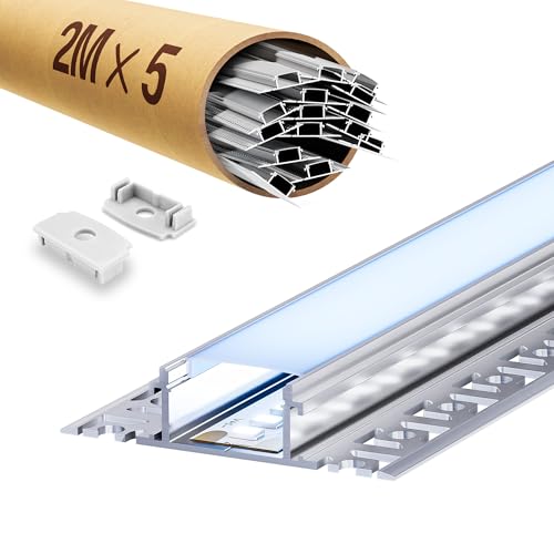 ClarivantiLED LED Trockenbauprofil Schiene aus Profil mit Diffusor，Geeignet für LED-Streifenprofile bis 20 mm,Größe:2000x61,8x13,8mm (inkl. Montageflügel) (SP45, 5 * 2m(Insgesamt 10m)) von ClarivantiLED