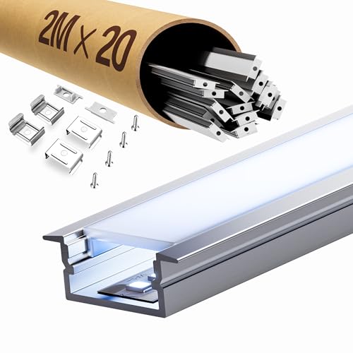LED Profil Schiene 2m aus eloxiertem Aluminium, Aluminium Profil passend für 15mm Streifen, mit opalem Diffusor (SP23, 20 Stück (40 m)) von ClarivantiLED