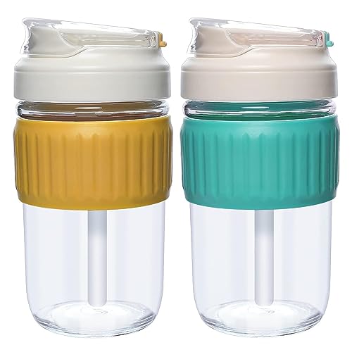 400 ml Glasbecher mit Strohhalm und Deckel – der perfekte wiederverwendbare Glas-Kaffeebecher (Stil B, 2er-Pack) von Clarmonde
