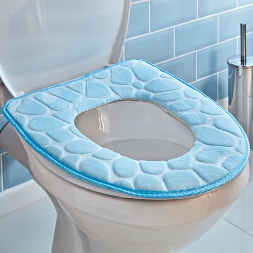 Clarsen® 2er-Set WC-Sitzauflage soft – Toilettensitz-Bezug mit Klettverschluss – modernes Kieselstein-Design – komfortabel dank Memory-Foam – praktisches 2er-Set – passend für handelsüblichen WC-Sitze von Clarsen
