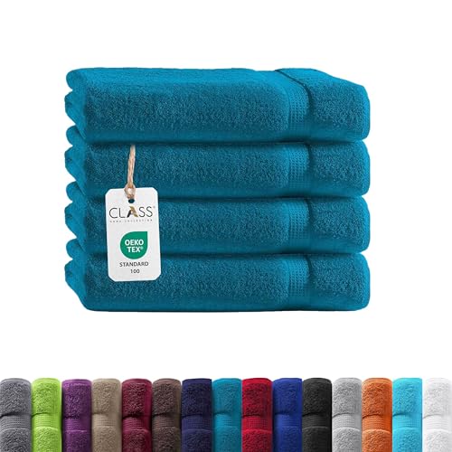 Class Home Collection Frottee Duschtücher 70x140 cm – 4er Set Duschtuch – Besonders weiche & saugfähige Duschtücher aus 100% Baumwolle mit Aufhänger – Petrol von Class Home Collection