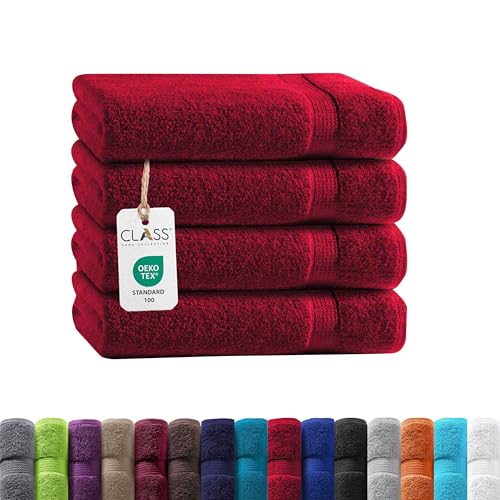 Class Home Collection Frottee Duschtücher 70x140 cm – 4er Set Duschtuch – Besonders weiche & saugfähige Duschtücher aus 100% Baumwolle mit Aufhänger – Rot von Class Home Collection