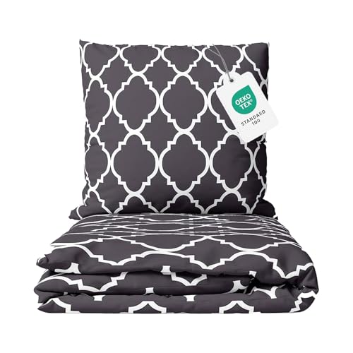 Class Home Collection Bettwäsche 135x200 cm - 2-teiliges Renforce Bettwäsche-Set aus Baumwolle mit Reißverschluss, Maroc Design in Anthrazit, für Einzel- und Doppelbetten von Class Home Collection