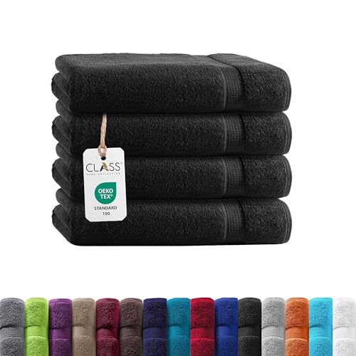 Class Home Collection Frottee Handtücher 50x100 cm – 4er Set Handtuch – Besonders weiche & saugfähige Handtücher aus 100% Baumwolle mit Aufhänger – Schwarz von Class Home Collection