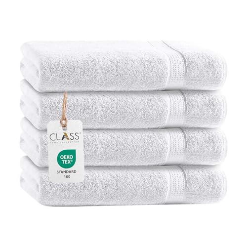 Class Home Collection Frottee Handtücher 50x100 cm – 4er Set Handtuch – Besonders weiche & saugfähige Handtücher aus 100% Baumwolle mit Aufhänger – Weiß von Class Home Collection
