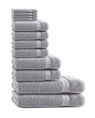 Class Home Collection 12 TLG Frottee Handtücher Set | Gästetuch | Handtuch | Duschtuch | Waschhandschuh | Silber von Class Home Collection