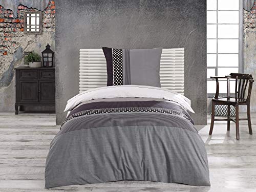 Class Home Collection Bettwäsche 155x220 Baumwolle – Ganzjahres Bettwäsche-Sets, weich & atmungsaktiv, Bettbezug und Kissenbezug 80x80 cm mit Reißverschluss Eifel Grau von Class Home Collection