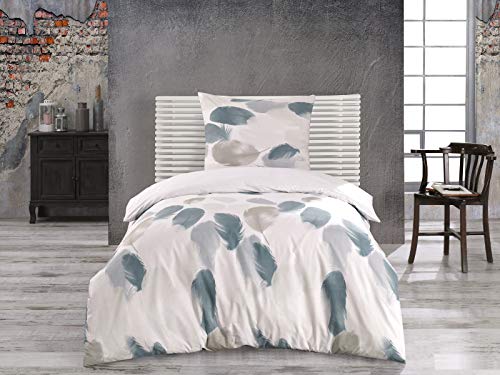 Class Home Collection Bettwäsche 135x200 – Bettwäsche-Sets mit Bettbezug 135 x 200 und Kissenbezug 80x80 – Bettwäsche 135x200 Baumwolle – Bettwäsche Bettbezug mit Reißverschluss Feder Weiß von Class Home Collection