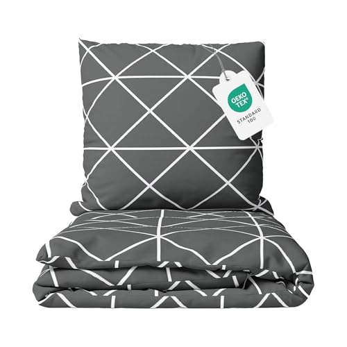 Class Home Collection Bettwäsche 155x220 Baumwolle 2 teilig Renforce Bettwäsche-Set mit Reißverschluss Triangle Anthrazi von Class Home Collection