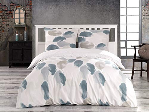 Class Home Collection Bettwäsche 200x200 – Bettwäsche-Sets mit Bettbezug 200 x 200 und Kissenbezug 80x80 – Bettwäsche 200x200 Baumwolle – Bettwäsche Bettbezug mit Reißverschluss Feder Weiß von Class Home Collection