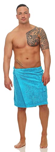Class Home Collection Saunakilt Herren – Weiches Baumwolle Frottee Saunahandtuch mit Klettverschluss, ideal als Saunatuch, Saunazubehör, Hamamtuch, tragbare Badetuch für Sauna & Wellness, Türkis von Class Home Collection