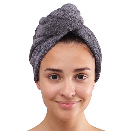 CLASS HOME COLLECTION Frottee Baumwolle Turban Haarturban Kopfhandtuch 27x72 cm mit Knopfverschluss (Grau) von Class Home Collection