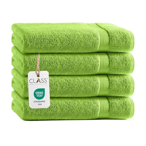 Class Home Collection Frottee Duschtücher 70x140 cm – 4er Set Duschtuch – Besonders weiche & saugfähige Duschtücher aus 100% Baumwolle mit Aufhänger – Apfelgrün von Class Home Collection
