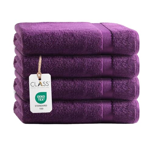 Class Home Collection Frottee Duschtücher 70x140 cm – 4er Set Duschtuch – Besonders weiche & saugfähige Duschtücher aus 100% Baumwolle mit Aufhänger – Aubergine von Class Home Collection