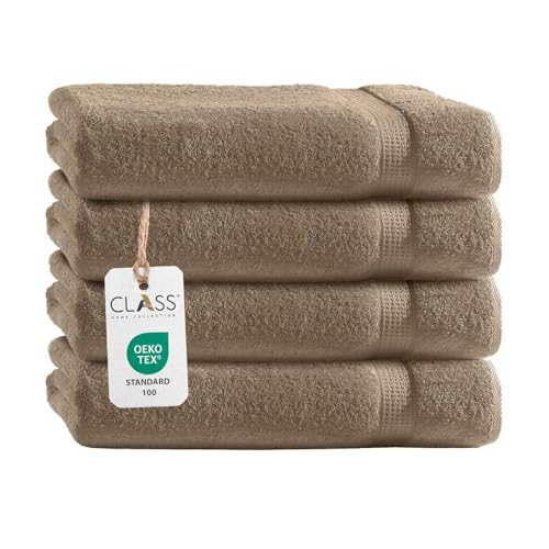 Class Home Collection Frottee Duschtücher 70x140 cm – 4er Set Duschtuch – Besonders weiche & saugfähige Duschtücher aus 100% Baumwolle mit Aufhänger – Beige von Class Home Collection