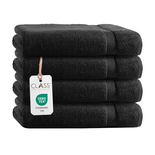 Class Home Collection Frottee Duschtücher 70x140 cm – 4er Set Duschtuch – Besonders weiche & saugfähige Duschtücher aus 100% Baumwolle mit Aufhänger – Schwarz Class Home Collection Frottee Duschtücher 70x140 cm – 4er Set Duschtuch – Besonders weiche & saugfähige Duschtücher aus 100% Baumwolle mit Aufhänger – Schwarz von Class Home Collection