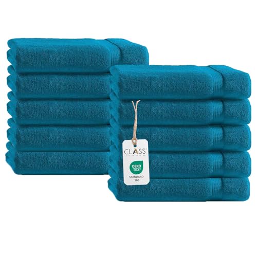 Class Home Collection Frottee Gästetücher 30x50 cm – 10er Set Gästetuch – Besonders weiche & saugfähige Gästetücher aus 100% Baumwolle mit Aufhänger – Petrol von Class Home Collection