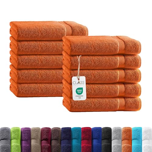 Class Home Collection Frottee Gästetücher 30x50 cm – 10er Set Gästetuch – Besonders weiche & saugfähige Gästetücher aus 100% Baumwolle mit Aufhänger – Terra von Class Home Collection