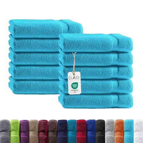Class Home Collection Frottee Gästetücher 30x50 cm – 10er Set Gästetuch – Besonders weiche & saugfähige Gästetücher aus 100% Baumwolle mit Aufhänger – Türkis von Class Home Collection