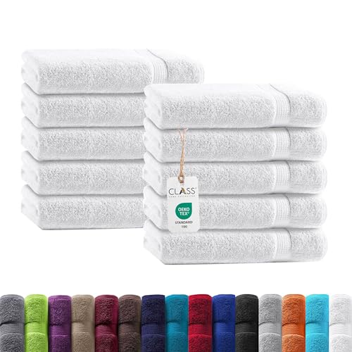 Class Home Collection Frottee Gästetücher 30x50 cm – 10er Set Gästetuch – Besonders weiche & saugfähige Gästetücher aus 100% Baumwolle mit Aufhänger – Weiß von Class Home Collection