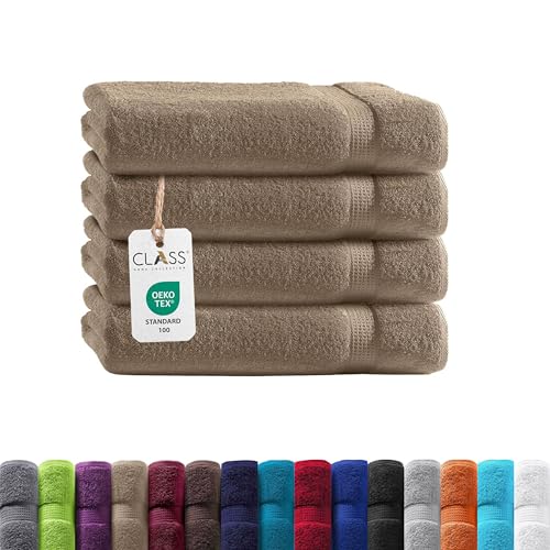 Class Home Collection Frottee Gästetücher 30x50 cm – 4er Set Gästetuch – Besonders weiche & saugfähige Gästetücher aus 100% Baumwolle mit Aufhänger – Beige von Class Home Collection