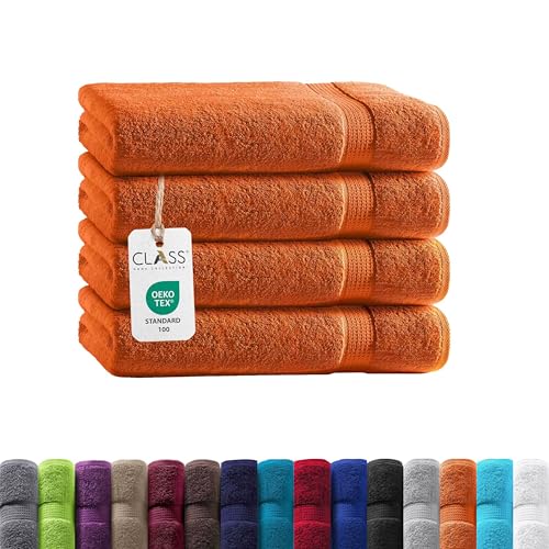 Class Home Collection Frottee Gästetücher 30x50 cm – 4er Set Gästetuch – Besonders weiche & saugfähige Gästetücher aus 100% Baumwolle mit Aufhänger – Terra von Class Home Collection