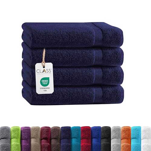 Class Home Collection Frottee Gästetücher 30x50 cm – 4er Set Gästetuch – Besonders weiche & saugfähige Gästetücher aus 100% Baumwolle mit Aufhänger – Navy von Class Home Collection