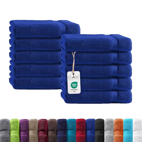 Class Home Collection Frottee Handtücher 50x100 cm – 10er Set Handtuch – Besonders weiche & saugfähige Handtücher aus 100% Baumwolle mit Aufhänger – Royalblau von Class Home Collection