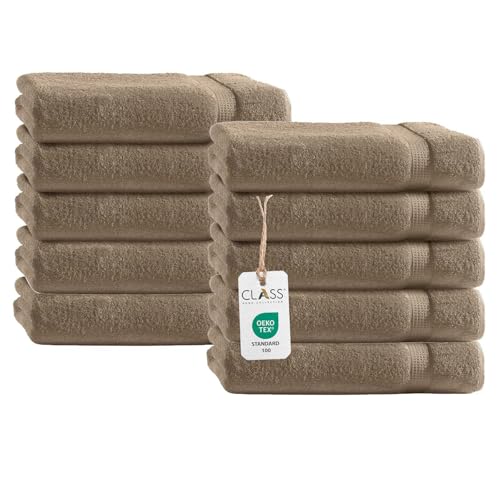 Class Home Collection Frottee Handtücher 50x100 cm – 10er Set Handtuch – Besonders weiche & saugfähige Handtücher aus 100% Baumwolle mit Aufhänger – Beige von Class Home Collection