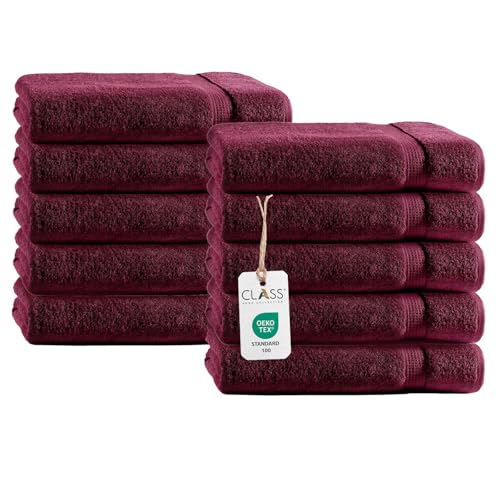 Class Home Collection Frottee Handtücher 50x100 cm – 10er Set Handtuch – Besonders weiche & saugfähige Handtücher aus 100% Baumwolle mit Aufhänger – Bordeaux von Class Home Collection