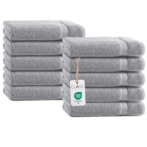 Class Home Collection Frottee Handtücher 50x100 cm – 10er Set Handtuch – Besonders weiche & saugfähige Handtücher aus 100% Baumwolle mit Aufhänger – Silber Class Home Collection Frottee Handtücher 50x100 cm – 10er Set Handtuch – Besonders weiche & saugfähige Handtücher aus 100% Baumwolle mit Aufhänger – Silber von Class Home Collection
