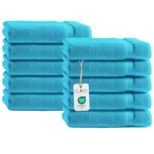Class Home Collection Frottee Handtücher 50x100 cm – 10er Set Handtuch – Besonders weiche & saugfähige Handtücher aus 100% Baumwolle mit Aufhänger – Türkis von Class Home Collection