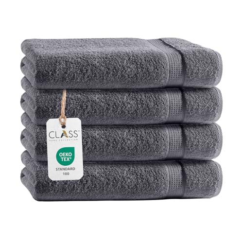 Class Home Collection Frottee Handtücher 50x100 cm – 4er-Pack Handtuch-Set aus 100 % Baumwolle, besonders weich und saugfähig, mit Aufhänger, in Anthrazit von Class Home Collection