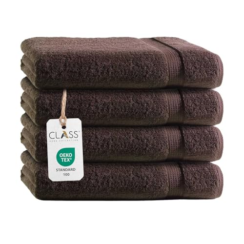 Class Home Collection Frottee Handtücher 50x100 cm – 4er Handtuch-Set aus 100% Baumwolle, besonders weich und saugfähig, mit Aufhänger, in Braun von Class Home Collection