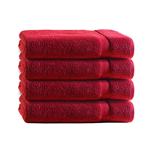 Class Home Collection Frottee Handtücher 50x100 cm – 4er Handtuch-Set aus 100% Baumwolle, besonders weich und saugfähig, mit Aufhänger, in Rot von Class Home Collection
