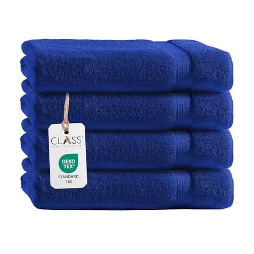 Class Home Collection Frottee Handtücher 50x100 cm – 4er Set Handtuch – Besonders weiche & saugfähige Handtücher aus 100% Baumwolle mit Aufhänger – Royalblau von Class Home Collection