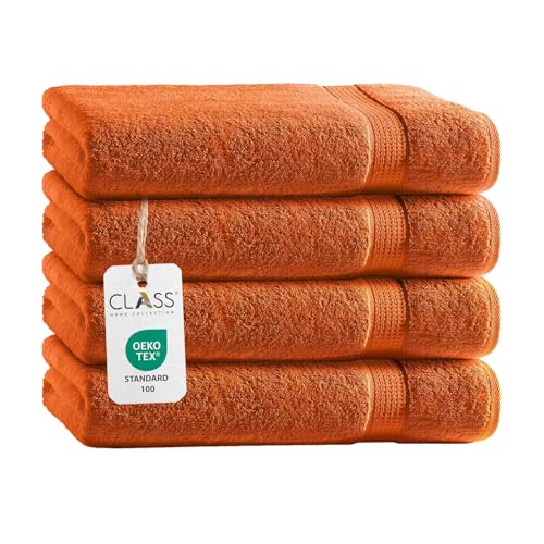 Class Home Collection Frottee Handtücher 50x100 cm – 4er Set Handtuch – Besonders weiche & saugfähige Handtücher aus 100% Baumwolle mit Aufhänger – Terra von Class Home Collection