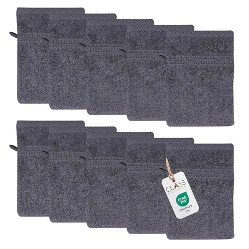 Class Home Collection Frottee Waschhandschuhe 16x21 cm – 10er Set Waschhandschuh – Besonders weiche & saugfähige Waschlappen aus 100% Baumwolle mit Aufhänger – Anthrazit Class Home Collection Frottee Waschhandschuhe 16x21 cm – 10er Set Waschhandschuh – Besonders weiche & saugfähige Waschlappen aus 100% Baumwolle mit Aufhänger – Anthrazit von Class Home Collection